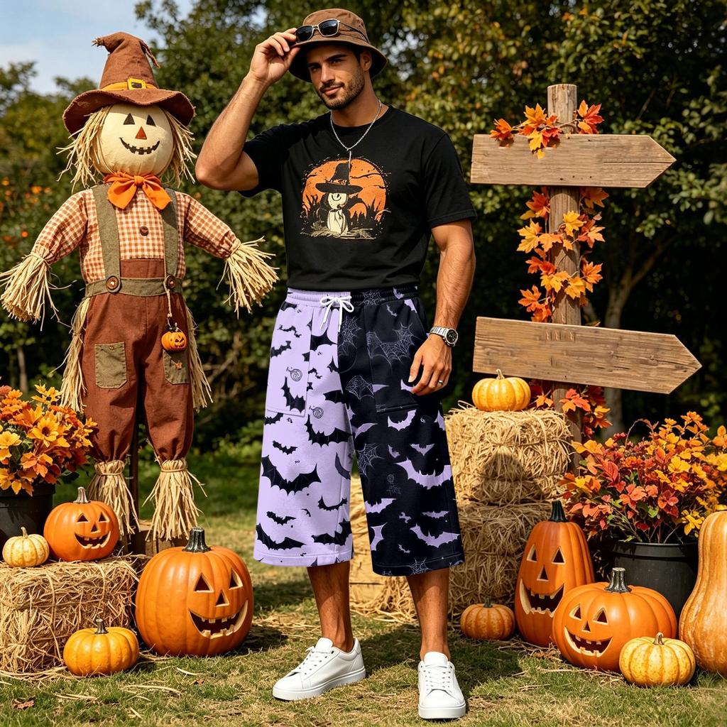 Men's Loose Fit Casual Shorts with Large Pockets Halloween Print