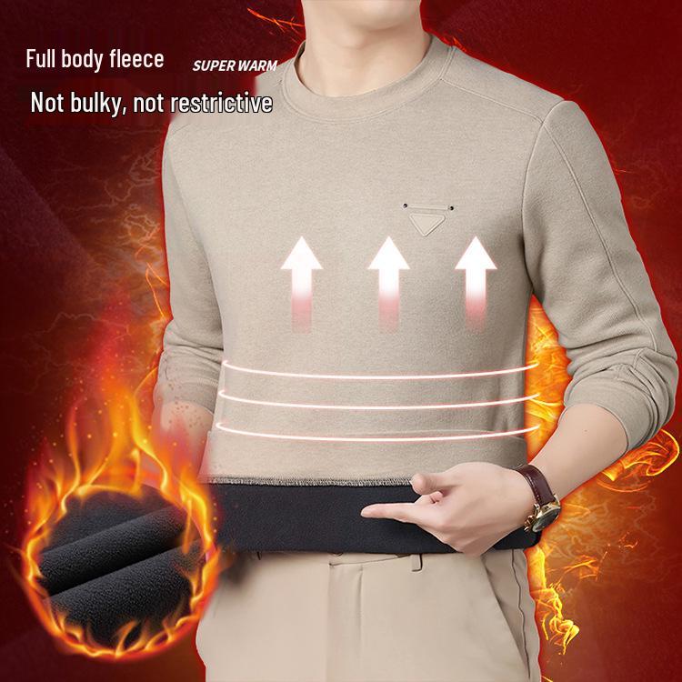 Men's Winter Plus Velvet Thick Warm Round Neck Hoodie - Casual and Versatile Base Layer Top