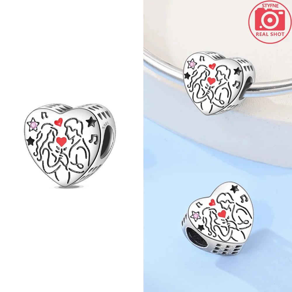 

Pink Balloon Heart Pendant Couple Beads Original Copper Love Fit Bracelet Women Jewelry Diy Anniversary Fine Gift