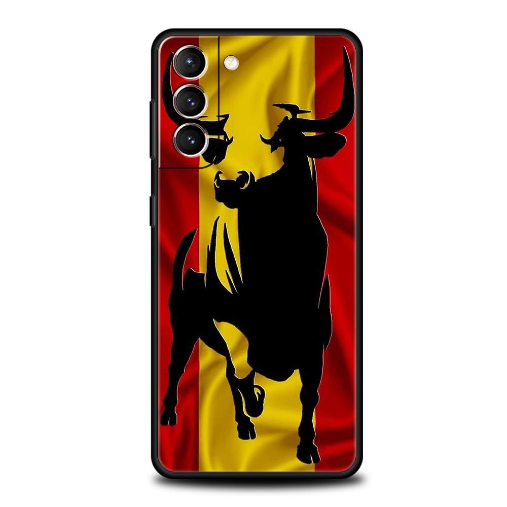 Spain Bull Flag Phone Case For Samsung Galaxy S26 Ultra S25 Plus S24 FE S23 S22 5G S21 S20 Cover Black Soft