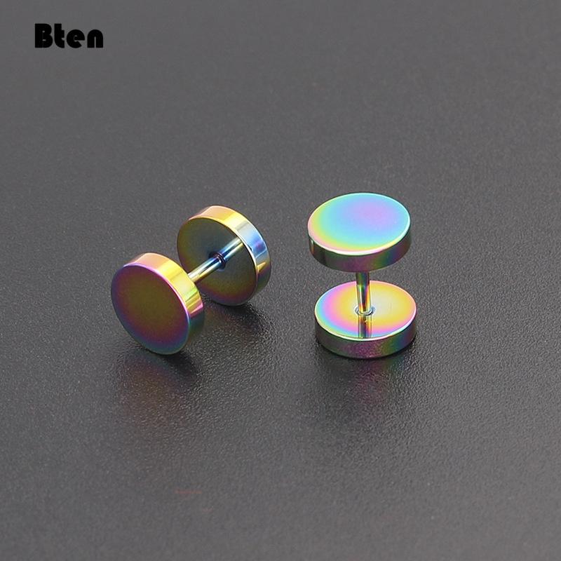 Ein Paar Runde Schwarze Edelstahl-Steckohrringe für Damen Hantel-Piercing Ohrringe Herren Punk Mode Schmuck