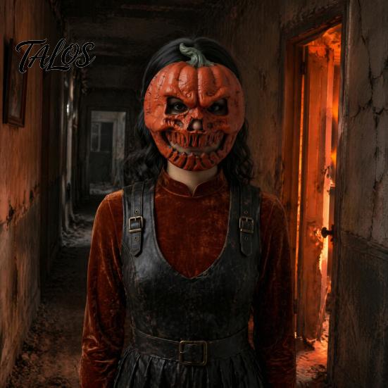 Lightweight Masquerade Masque Scary Pumpkin Halloween for Adults, Horror Full Face Cosplay Spooky Party Accessory Costume, Creepy Foam Prop Retro Red