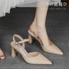 Fashion French high heels women's thick heel toe sandals 2025 summer new style rear empty single shoes
