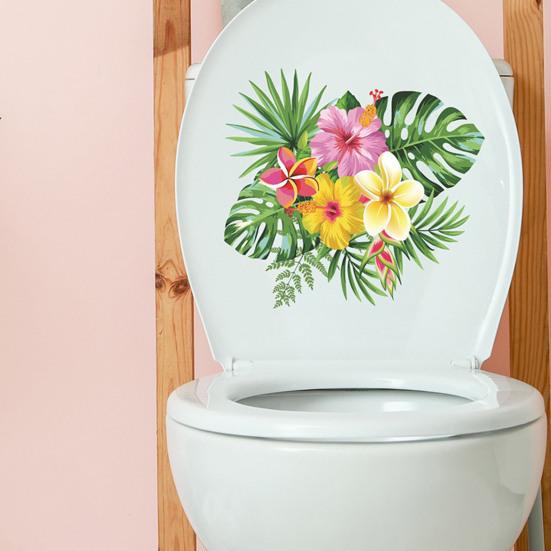 Aufkleber Abnehmbar Selbstklebend Wasserdicht PVC Wohnzimmer Badezimmer Wandkunst Floral Toilette