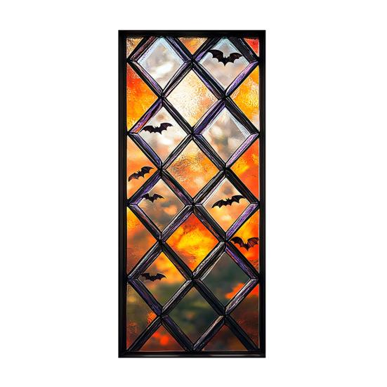 Halloween Window Sticker Stained Glass Style Witch Bats Decal Removable Pumpkins Ghosts Static Window Cling for Party Decoration