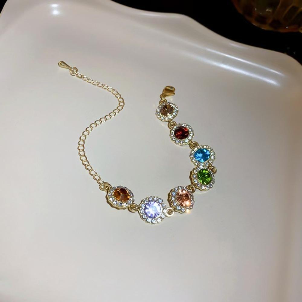 Adjustable Zircon Bracelet Bangle Colorful Hand Chain Luxury Rainbow Rhinestone Bracelet  Gifts