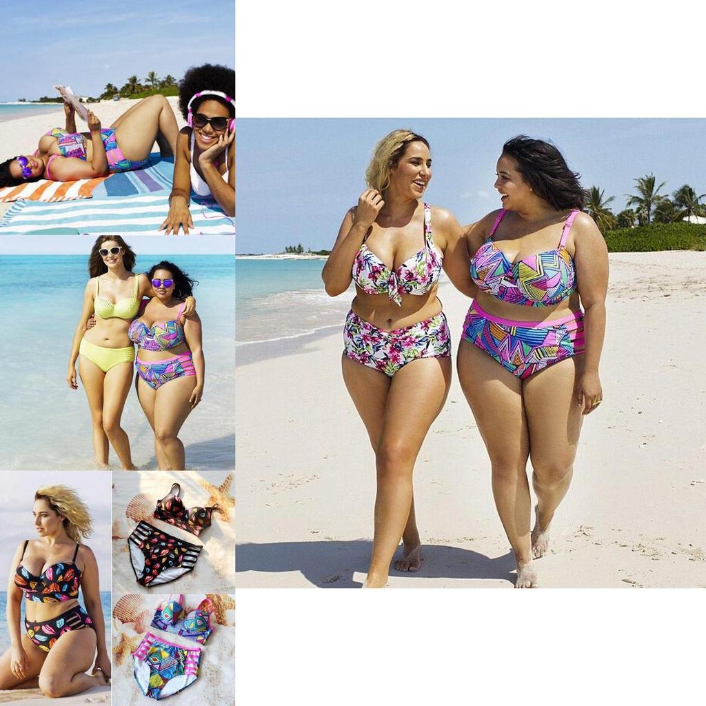 Stylish Women Push Up Padded Plus Size Bikini Set With High Waist Design For Comfort