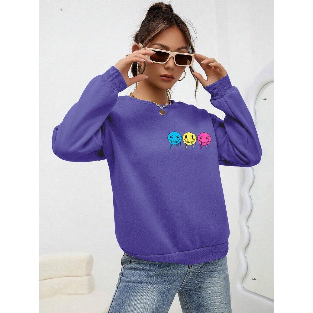 Zabawna bluza damska z nadrukiem uśmiechniętej twarzy jesienna S-4XL dres proste wygodne topy codzienne ciepłe ubrania kobiety