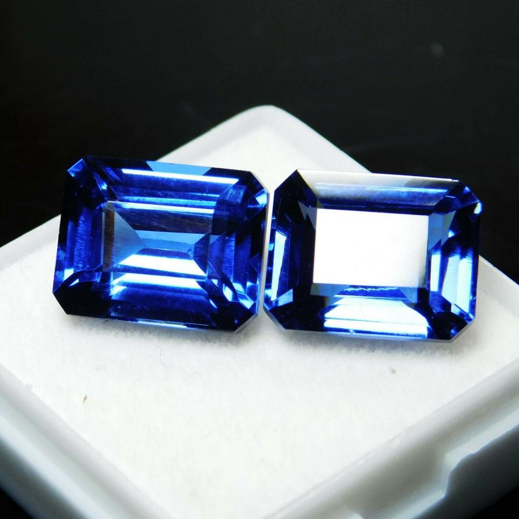 16 Carat CERTIFIED Loose Gemstone Natural Blue Tanzanite Emerald Cut Pair multiQ 00J