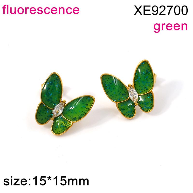 Enamel Drip Butterfly Stud Earrings for Women, Fashionable High-End Stainless Steel PVD Gold, Versatile Retro Design.