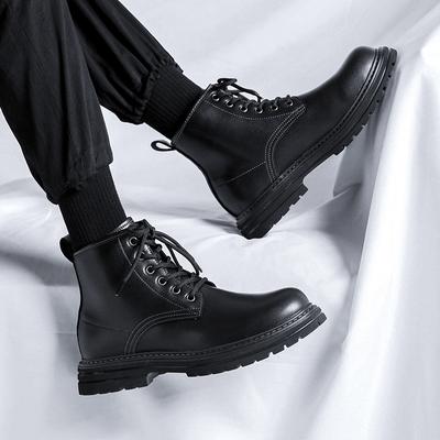 Martin Boots Men's British Style High-end Autumn and Winter Black Boots Medium Top Boys High-top Shoes 6002-R