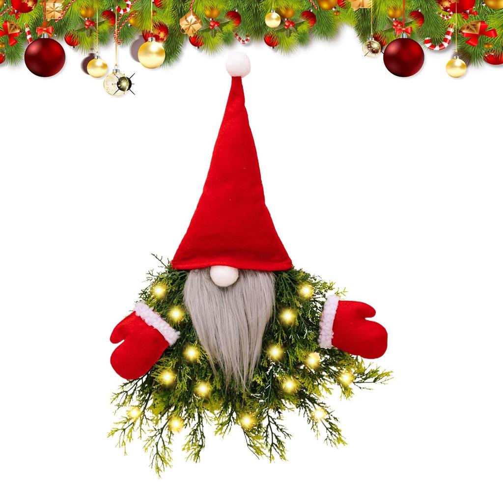 Christmas Wreaths For Front Door Advent With LED Lights Gnome Front Door Holiday Wreaths Christmas Decor For Indoor Window