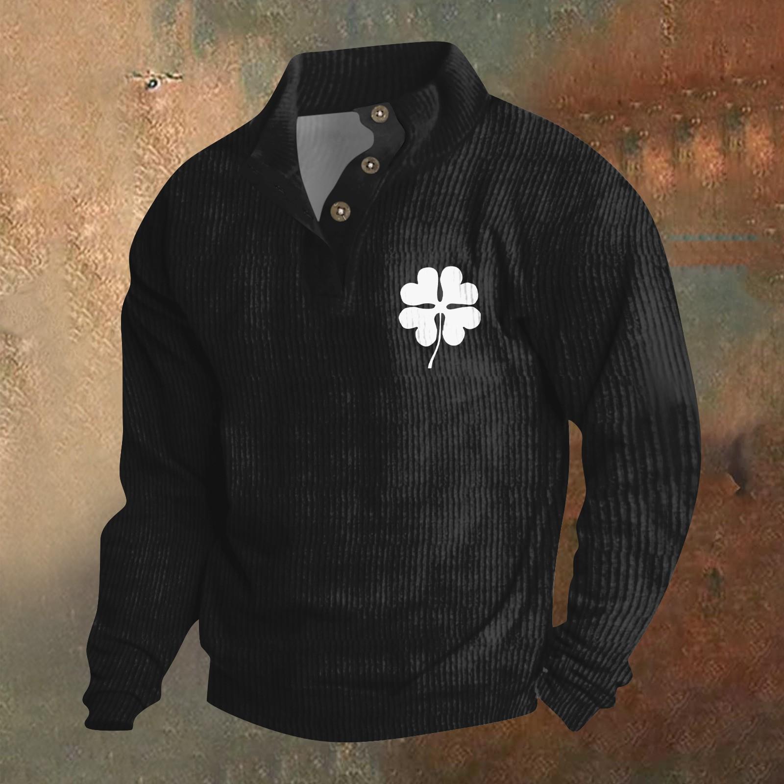 

Трикотажный принт на 3 пуговицах - вельветовый мужской свитшот со стоячим воротником и карманом, повседневный свитшот на пуговицах для активного отдыха XXL зелёный