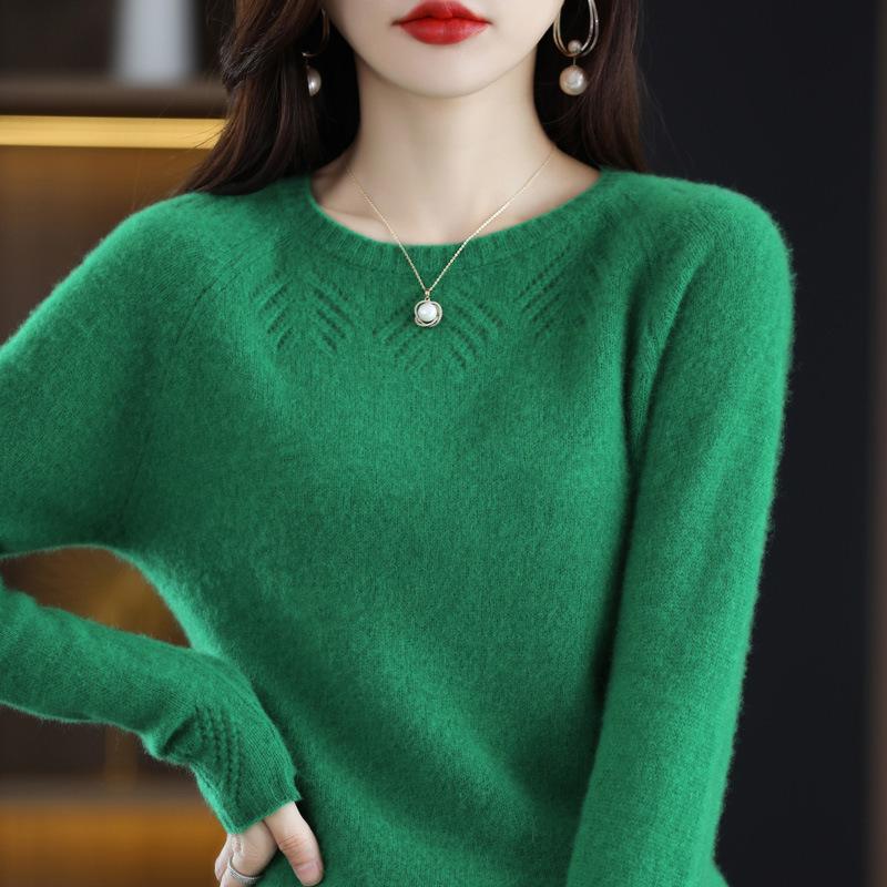 Sleeved Round Neck Sweater with Shoulder Sleeves Women's Autumn and Winter Loose Hollow Pullover Fashionable and Versatile Knit Sweater