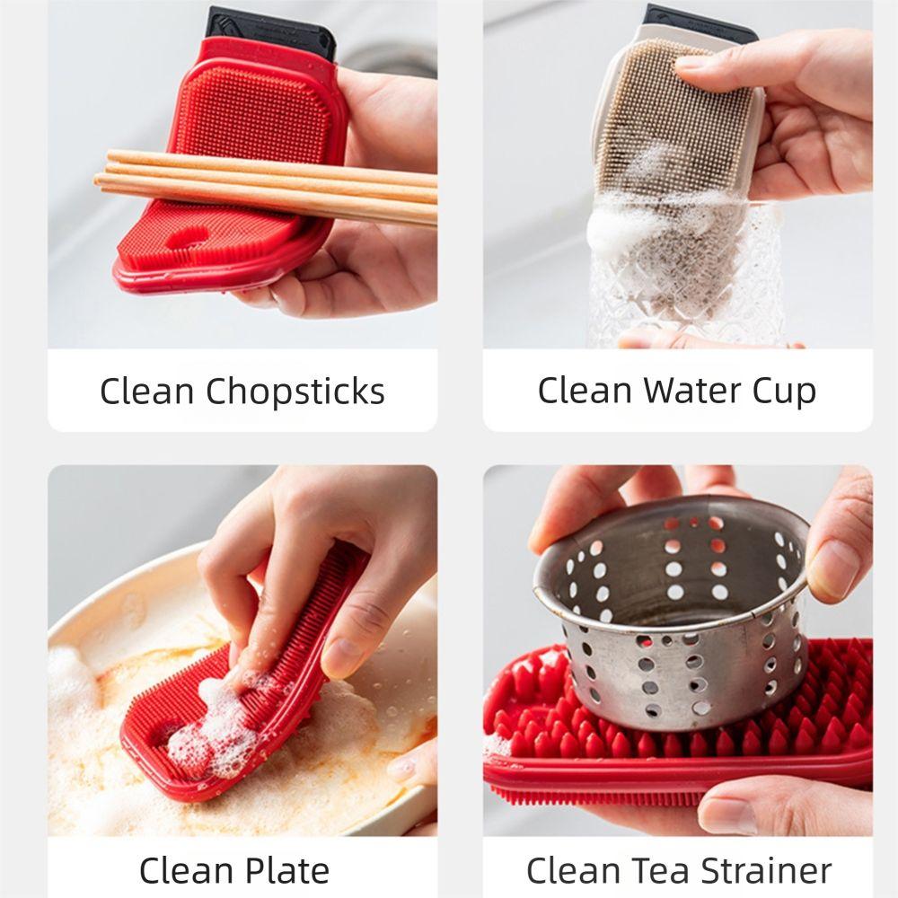 2Pcs Multifunctional Fruit Vegetable Brush Food-grade Silicone Dish Brush  Dish Washing