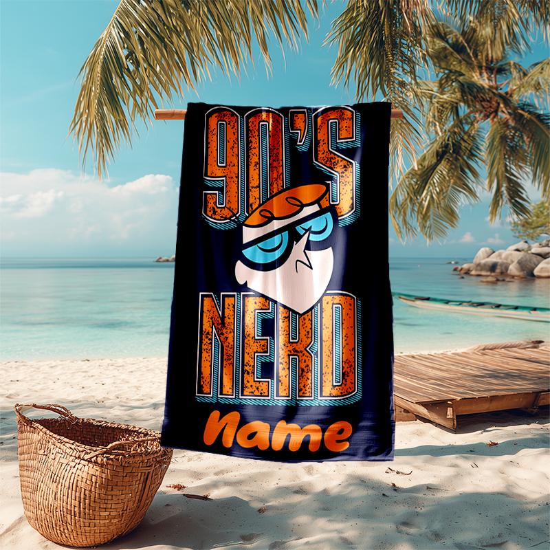 Personalized customized proof beach towel with Dexter's Laboratory pattern - soft, absorbent, quick-drying, perfect swimming, camping&bathing