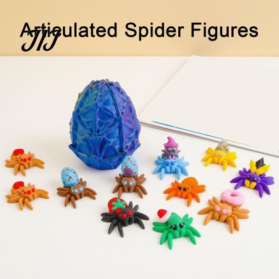 Halloween Scavenger Hunt Supplies Spider Figurine, 3D Printed Articulated Joint with Glow Sensory Fidget Toys in Dark Eggs, Spooky Decor for