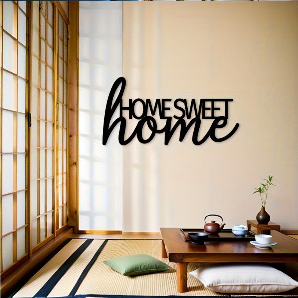 1pc 2D Flat Home Sweet Home Metal Wall Art Black Modern Decorative Plaque Living Room Bedroom Entryway Decor