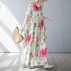 Women's Simple and Fashionable Long Skirt, Short Sleeved Round Neck Printed Dress