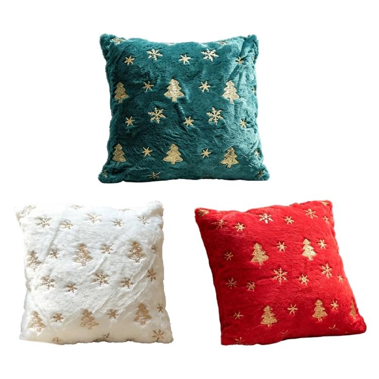 Christmas Cushion Cover with Gold Sequins Embellishment, Plush Faux Furs Square 18 X 18Inch Pillow Cover for Sofa, Bed, and Winter Room Decors