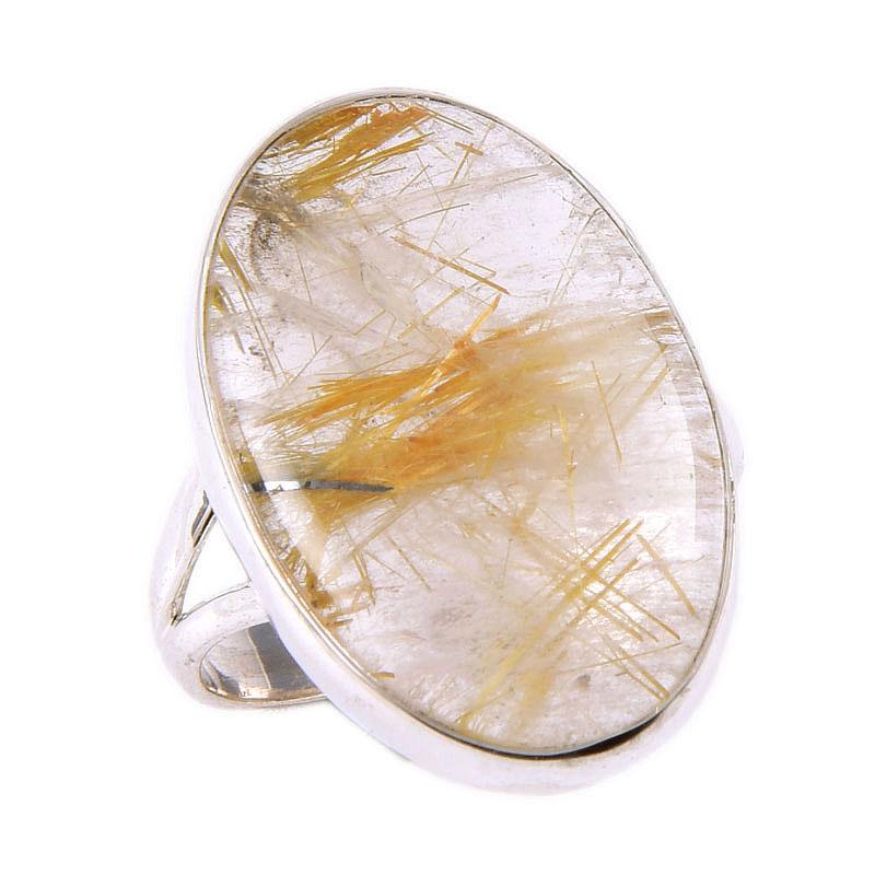Bague en argent sterling massif 925 avec pierre précieuse naturelle en rutile doré, taille S.7, M8y38