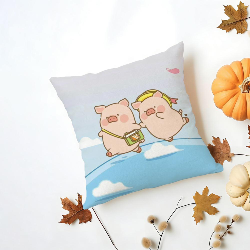 Cartoon LLulu Pig Pink Cushion Cover Iceland Washable Linen Soft for Daily Sofa Bed Home Room Decor