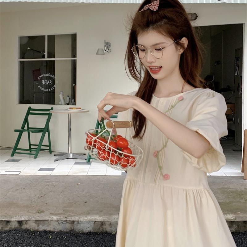 Summer French Embroidery Sweet Summer Dress Age Reduction Bubble New Dress Junior High School Niche Gentle Wind First Love Skirt