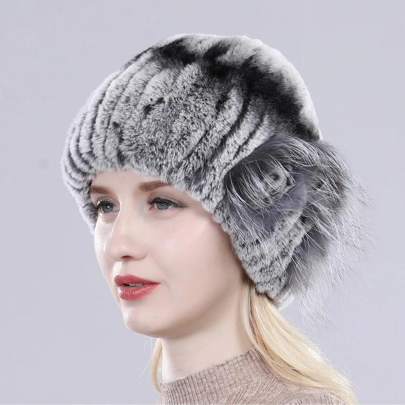New Knitted Rex Rabbit Fur Hat For Women Winter Warm Natural Fur Hats Thick Outdoor Girl Fashion Real Rex Rabbit Fur Caps