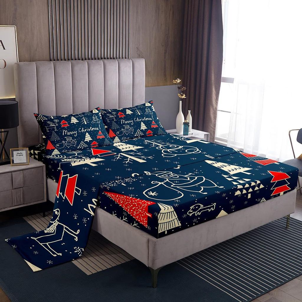 Christmas Theme Pattern Mattress Four-Piece Bedding Set Bedroom Dormitory Bedding Decoration