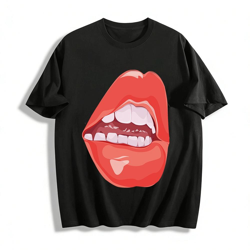 

Funny Lip Print Short Sleeve T-Shirt Trendy Street Style Casual Top Pure cotton T-shirt XXS