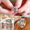 Huitan Personality Feather Shape Opening Rings for Women Anti Silver Color Imitation Turquoise Vintage Female Ring Party Jewelry