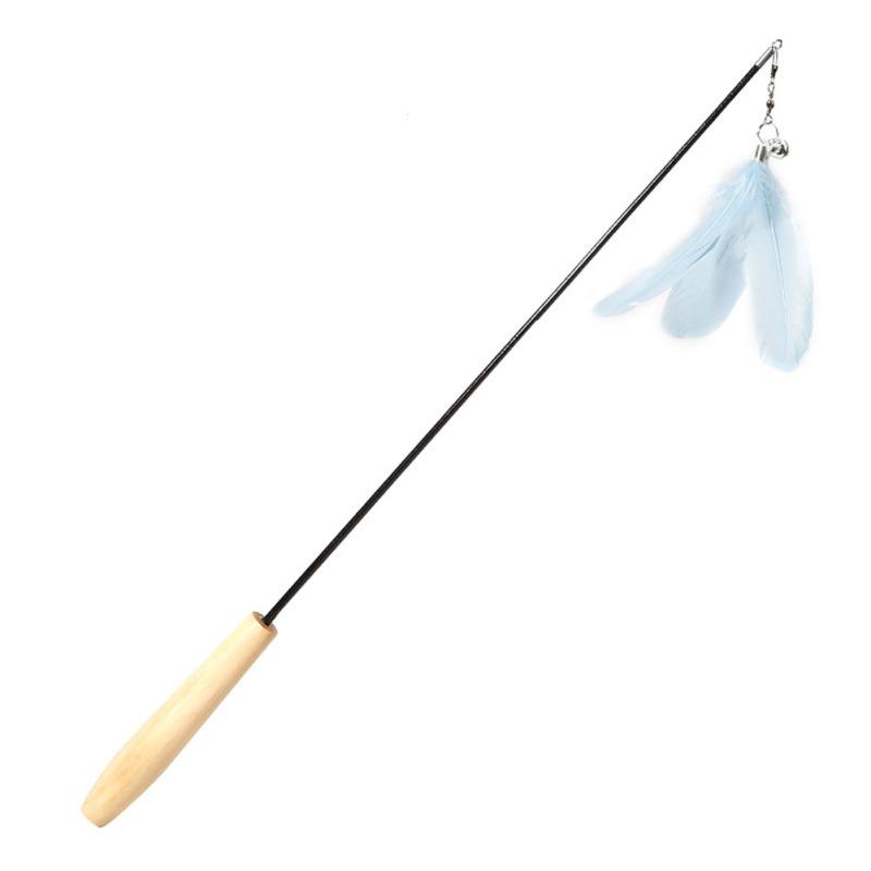 Funny Telescopic Feather Cat Teaser Stick With Bells Wooden Handle Carbon Fiber Rod Playing Wand Pet