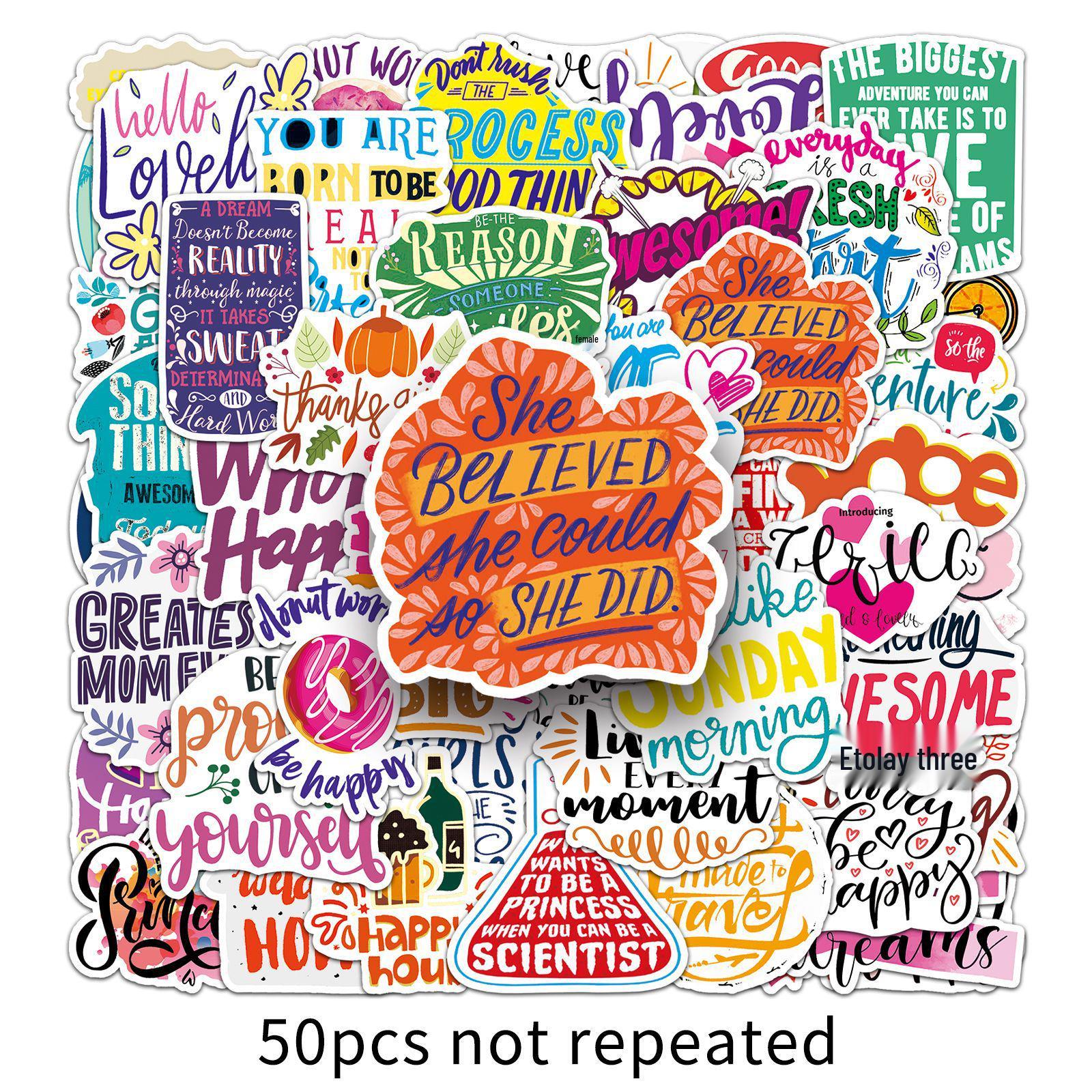 50pcs Inspirational English Stickers: Waterproof, Personalized Slogan Decals for Suitcases, Notebooks, and Planners