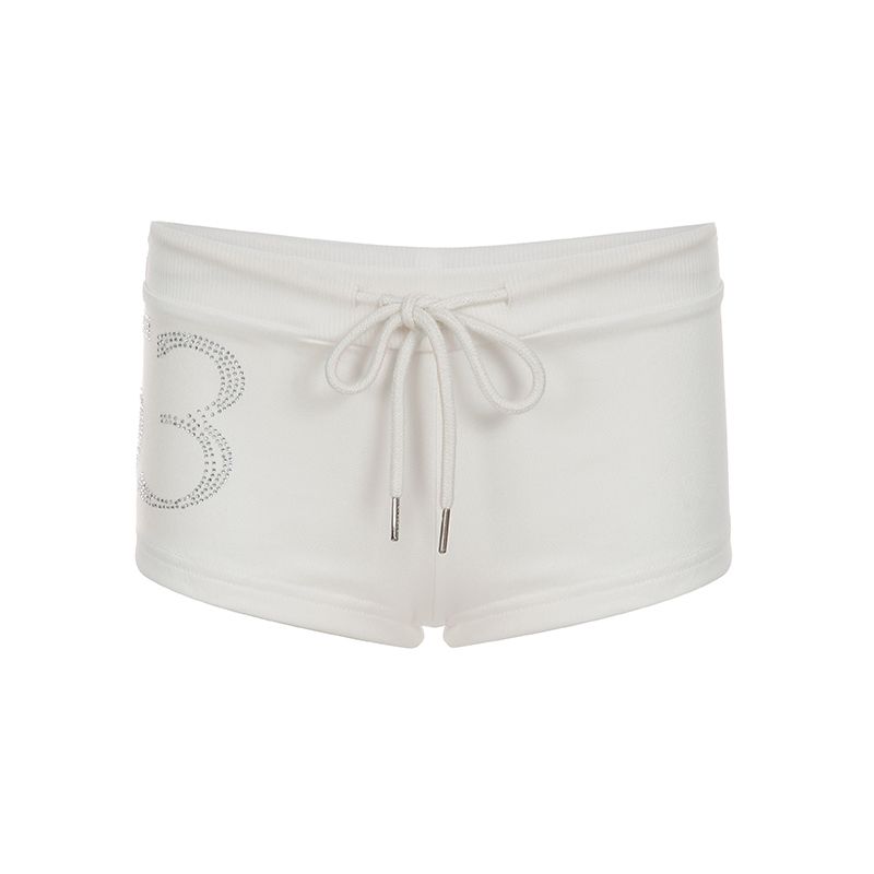 

H Home European and American Women s Clothing American Sexy Digital Hot Drilling Shoelace Low Waisted Shorts Women s Home Athleisure Hot Pants Fashion White S