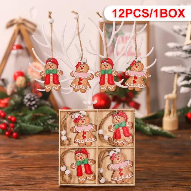 12Pcs Gingerbread Man Wooden Ornaments Xmas Tree Hanging Pendant Merry Christmas Decor for Home Party Navidad Gift New Year 2025