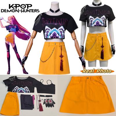 Anime KPop Κυνηγοί Δαιμόνων Mira Κοστούμι Cosplay Τοπ Φούστα Σκουλαρίκια Ομοιόμορφη Huntrix Πάρτι Αποκριών για Γυναίκες Κορίτσια Αποκριάτικη Στολή