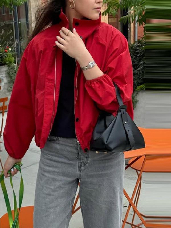 2025 Autumn Solid Color Versatile Stand-up Collar Short Jacket