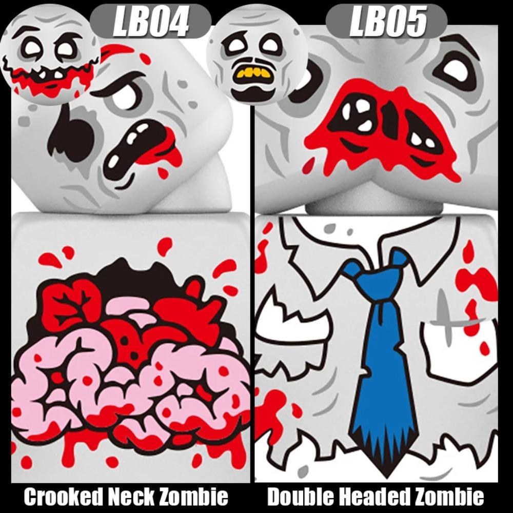 MOC Halloweenské Zombie Figurky Stavební Kostky Dvojitá Hlava Křivý Krk Příslušenství Kostky Hračky Dětský Dárek
