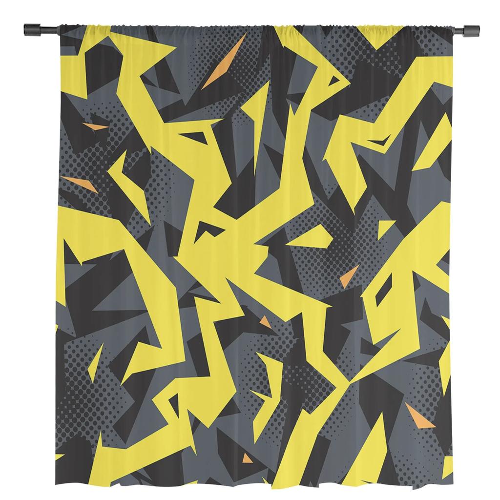 Moderne abstrakte geometrische Linien transparente Fenstervorhänge für Wohnzimmer, Küche, Kinderschlafzimmer, Voile-Hängevorhang