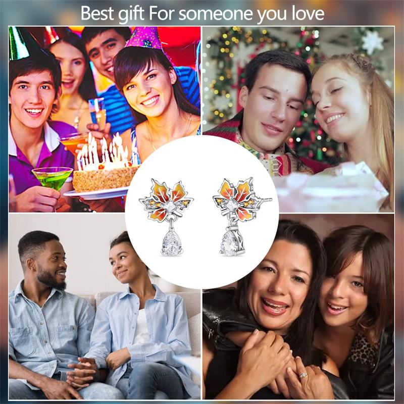 New in 925 Sterling Silver Autumn Maple Leaves Stud Earrings for Women Girl Ear Studs Fine Jewelry Fashion Luxury Anniversary