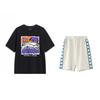 Cartoon Print Round Neck Short Sleeve T-Shirt Comfortable Skin-Friendly Versatile Shorts Casual Sports Set Unisex Sets AHST543-2+YKSV129-1