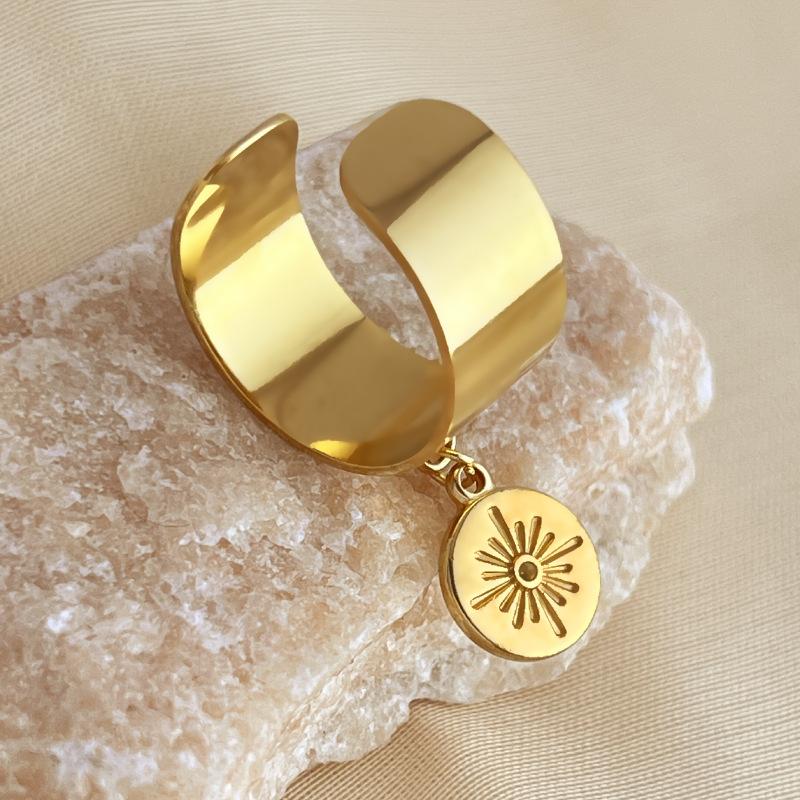 Stainless Steel Gold Color Starfish Rings For Women Men Sun Star Geometric Chunky Opening Rings Aesthetic Fashion Jewelry Gift