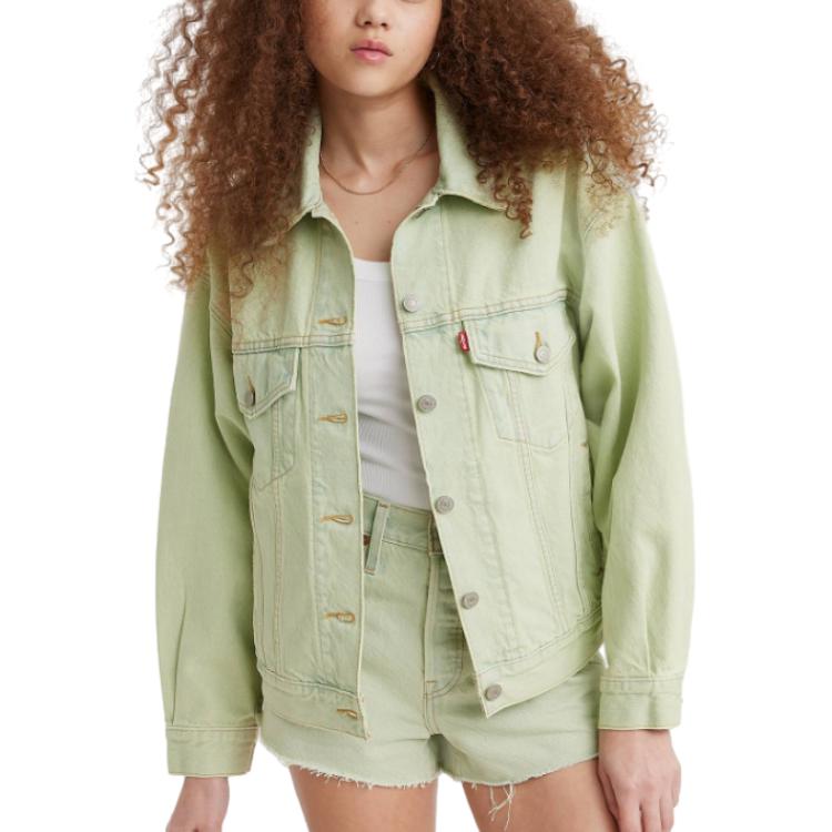 Levis Casual Solid Color Button-Down Collar Jacket Women Jacket Green A1743-0025