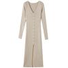 V-neck Mid-length Split Single-breasted Knitted Bodycon Dress