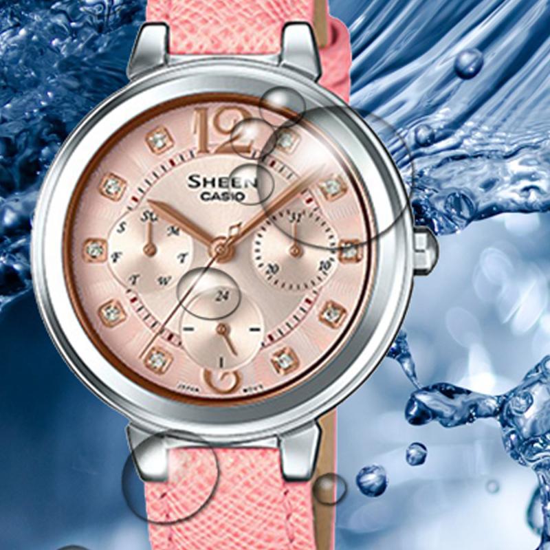 Casio SHEEN Business 50 Meter Waterproof Quartz Movement Genuine Leather Strap Japanese and Korean Watch Women's Watch Gold Dial SHE-3048L-4A