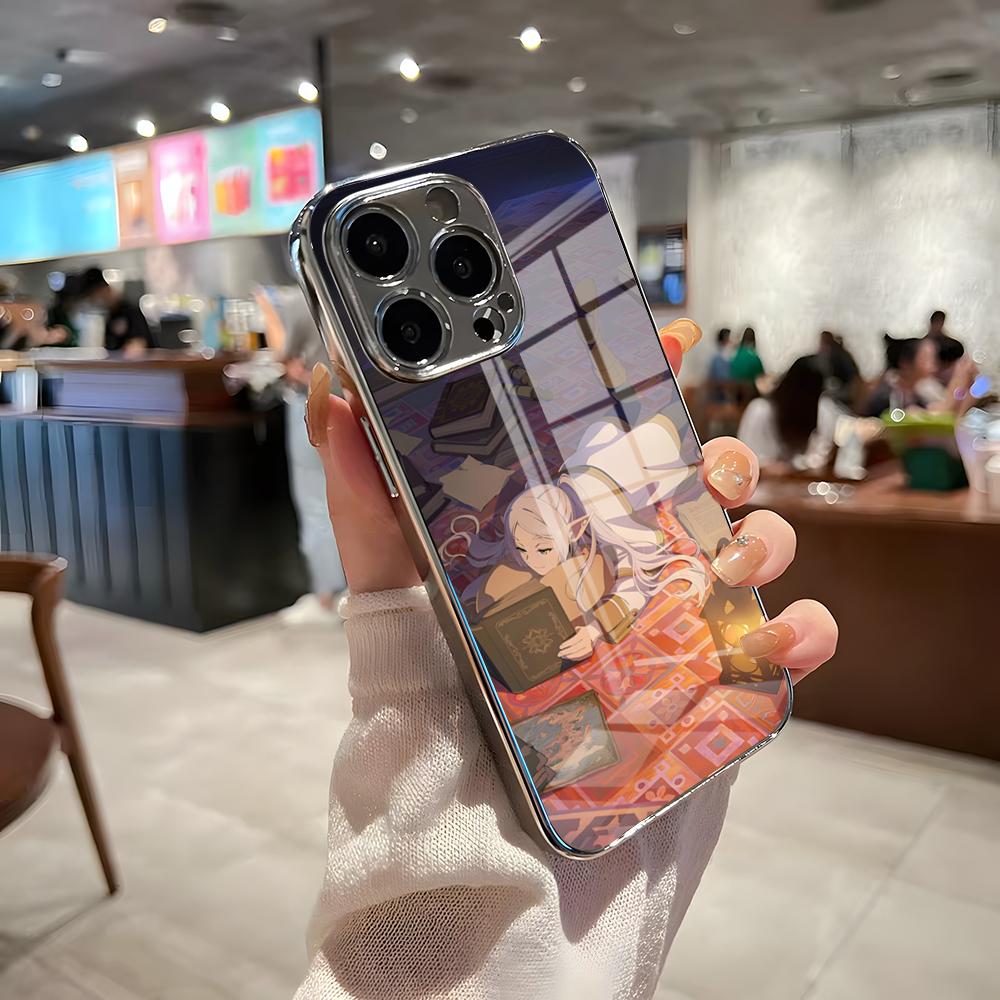 

Горячий чехол для телефона с аниме Frieren Для IPhone 17 Pro Max 15 Pro 16 14 Plus 12 13 Mini 11 Pro Ударопрочный гальванический стеклянный чехол iPhone 15