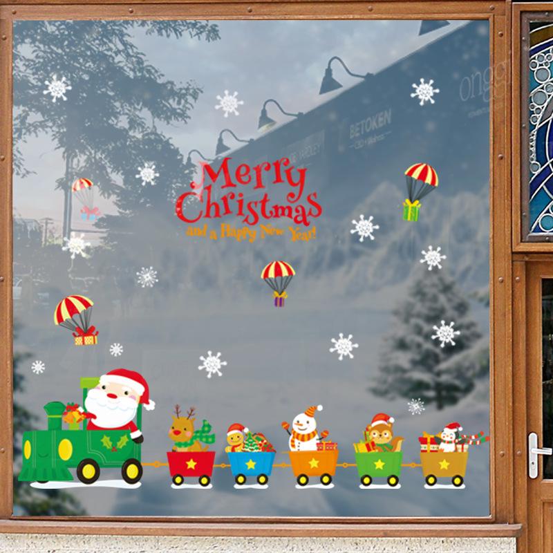 Santa Claus Reindeer Window Stickers, Window Decorations, Glass Doors, Festive Atmosphere, Scene Decoration Stickers