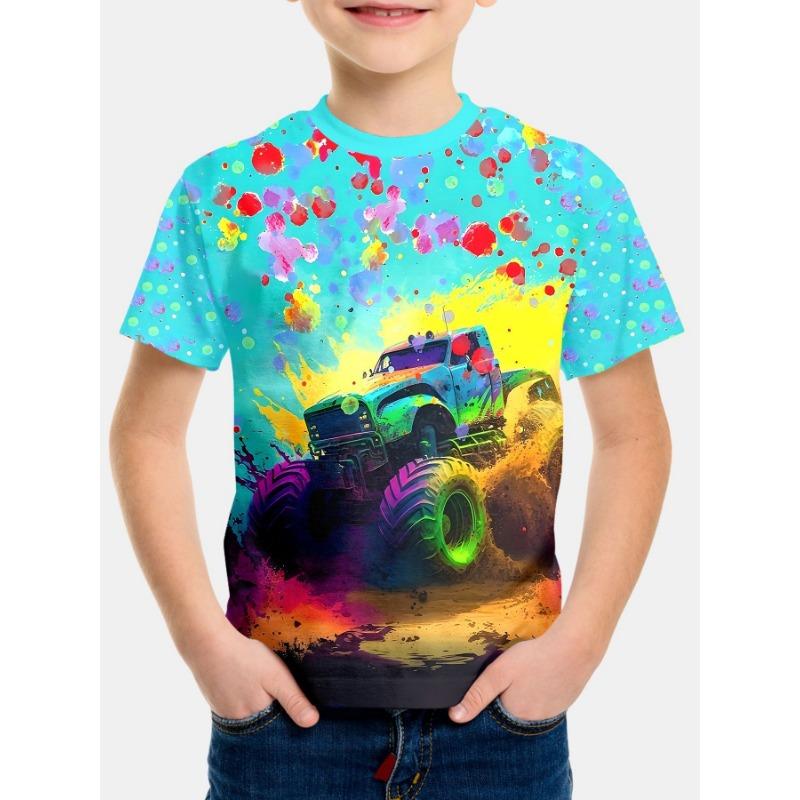 Fluorescent Style Short Sleeved 3D Digital Printed T-shirt for Children Shirt