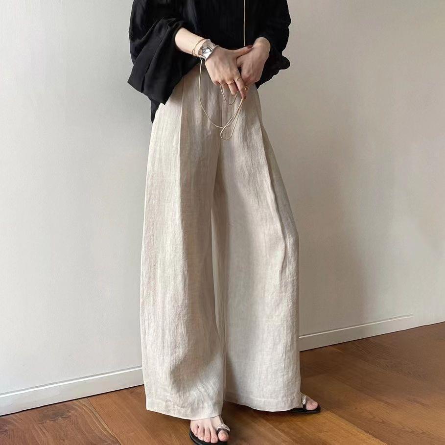 

Women s Rust Orange High-Waisted Wide-Leg Linen Pants XL (115-125 jin) льняной