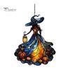 Decorative Chain Hanging Witch Acrylic Suncatcher, Stained Glass Effect Window Car Ornament, Gothic Scary Art with Pumpkin Lantern Sun Catcher